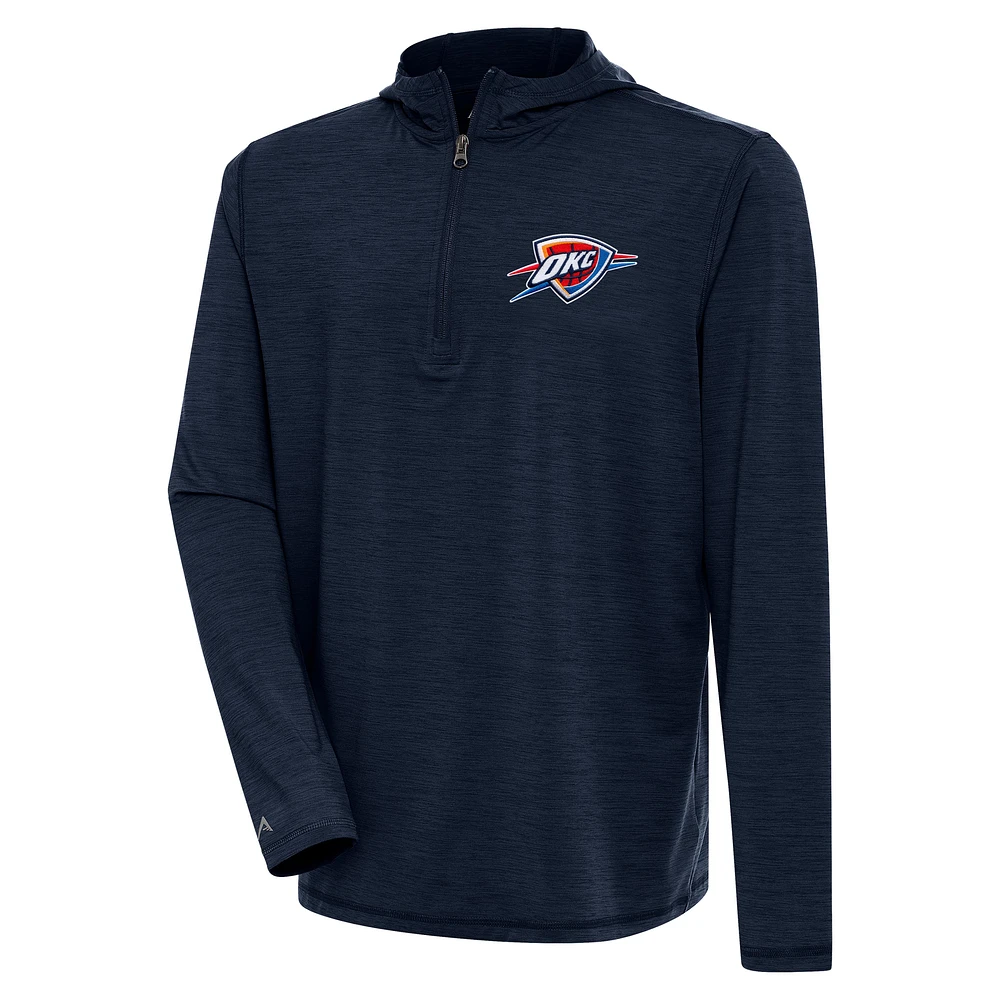 Men's Antigua Heather Navy Oklahoma City Thunder Tidy Quarter-Zip Lightweight Pullover Top