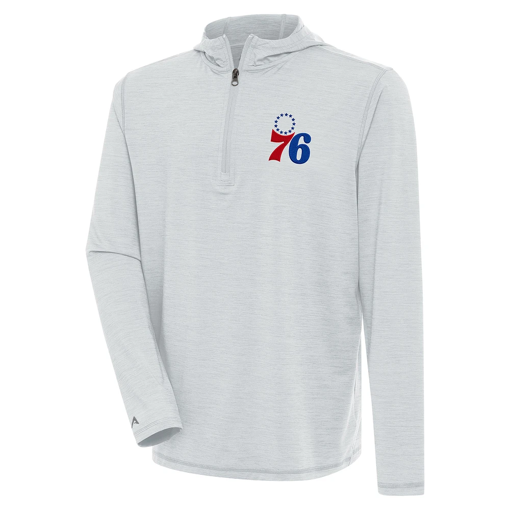 Men's Antigua Heather Gray Philadelphia 76ers Tidy Quarter-Zip Lightweight Pullover Top