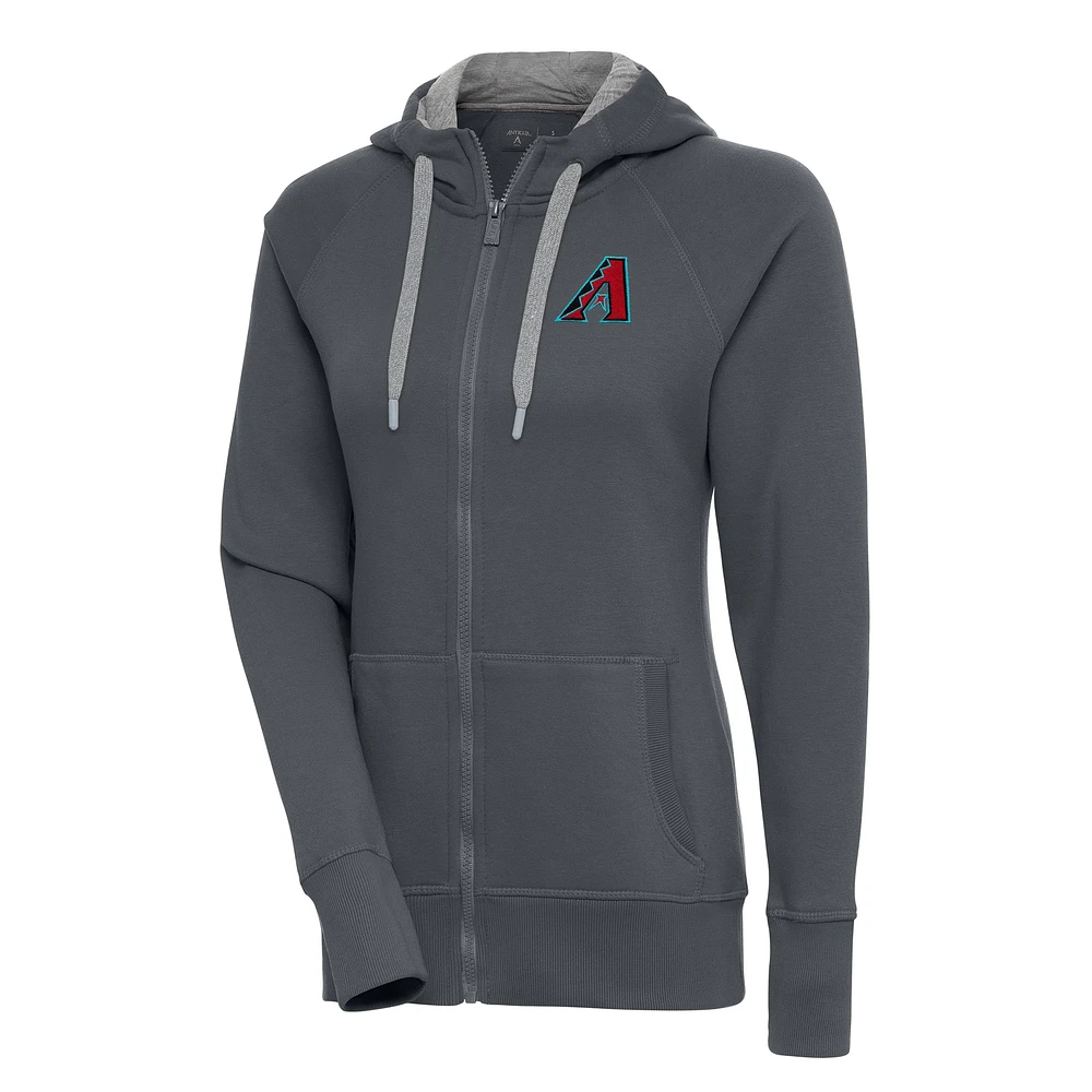 Women's Antigua Charcoal Arizona Diamondbacks Victory Full-Zip Hoodie