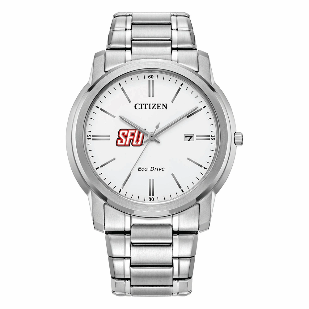 Men's Citizen Watch Silver Saint Francis Red Flash Eco-Drive Dial Stainless Steel Watch