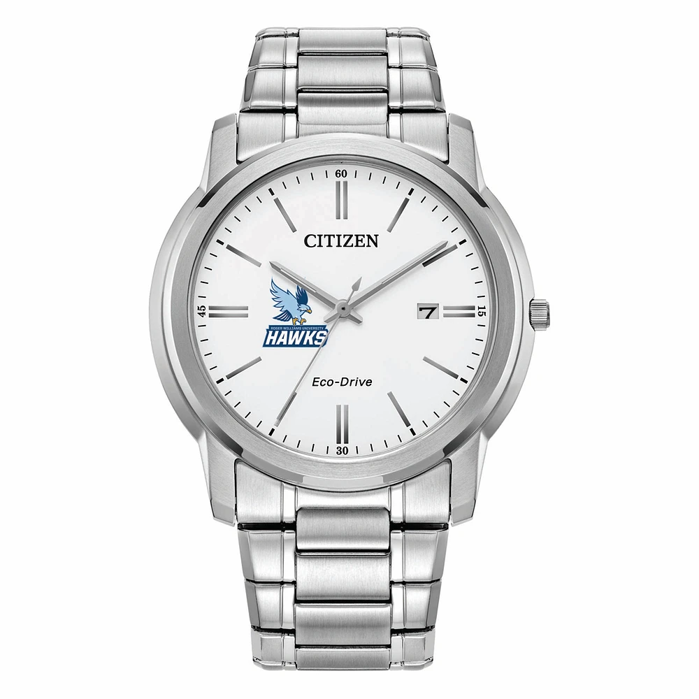 Men's Citizen Watch Silver RWU Hawks Eco-Drive White Dial Stainless Steel Watch