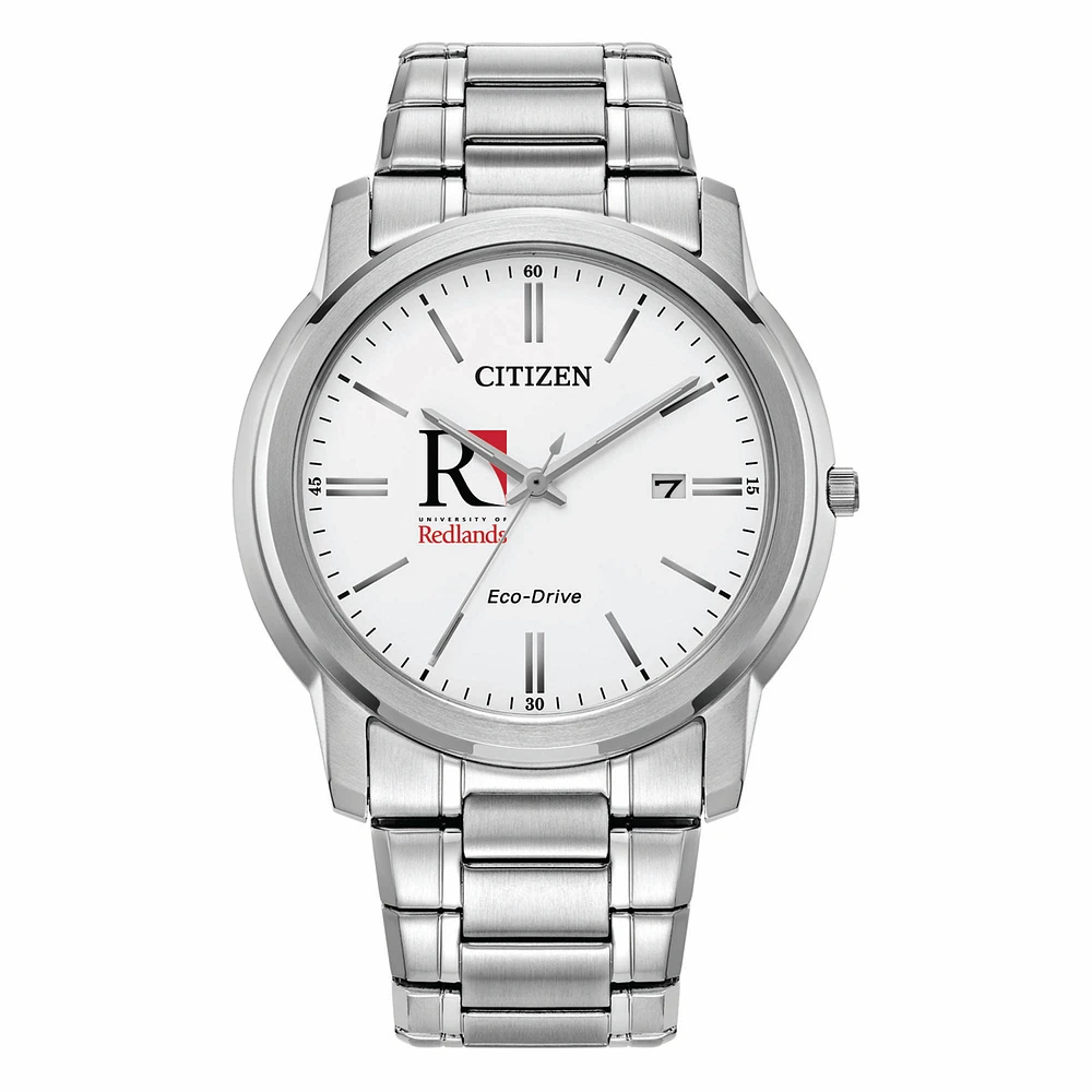 Men's Citizen Watch Silver University of Redlands Bulldogs Eco-Drive White Dial Stainless Steel Watch