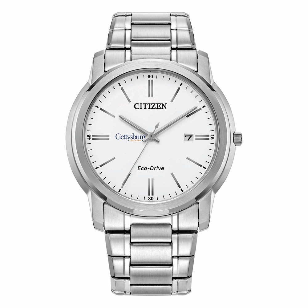 Men's Citizen Watch Silver Gettysburg Bullets Eco-Drive White Dial Stainless Steel Watch
