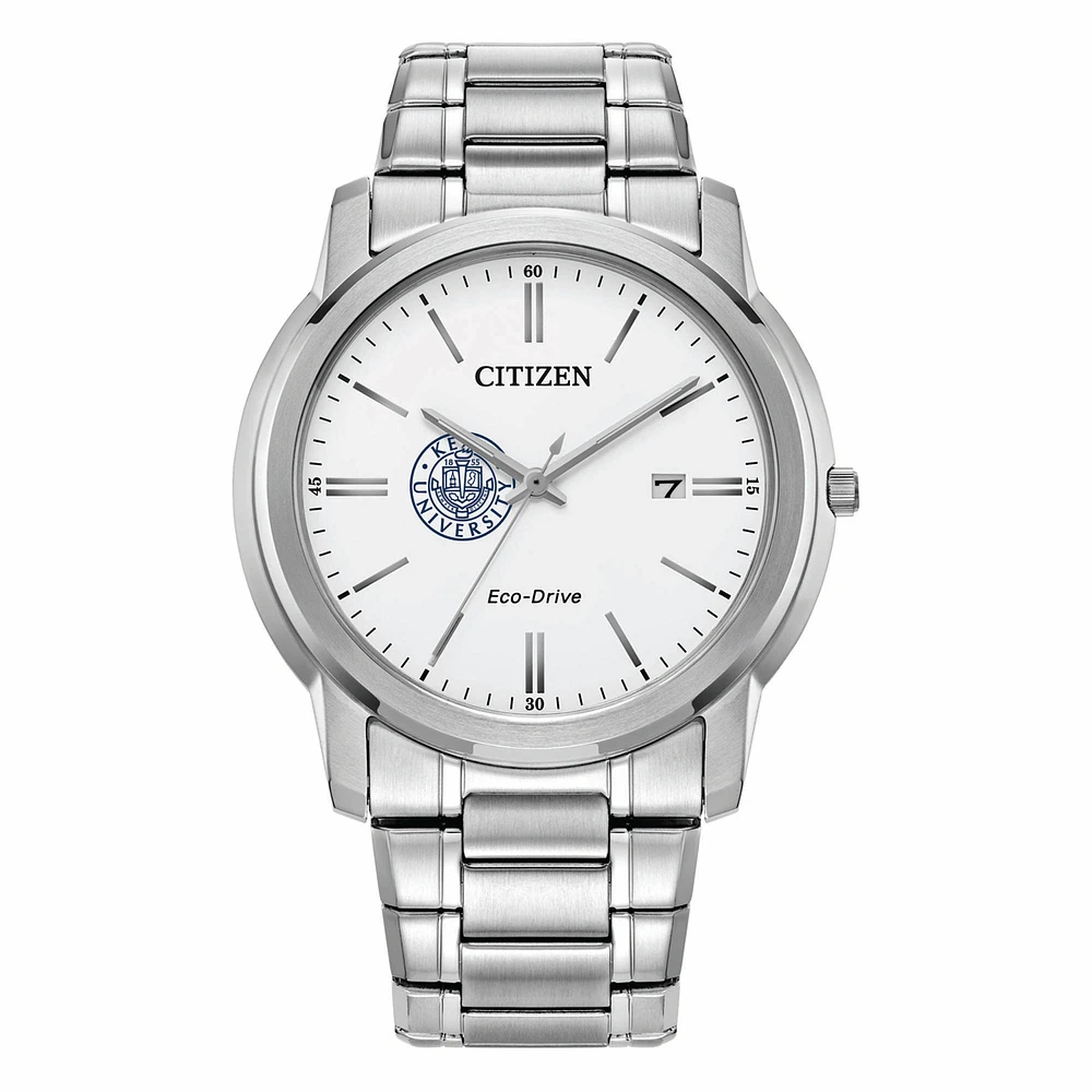 Men's Citizen Watch Silver Kean University Cougars Eco-Drive White Dial Stainless Steel Watch