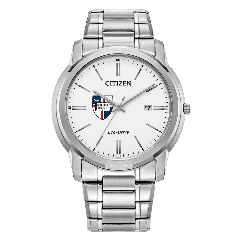Men's Citizen Watch Silver Catholic University Cardinals Eco-Drive White Dial Stainless Steel Watch