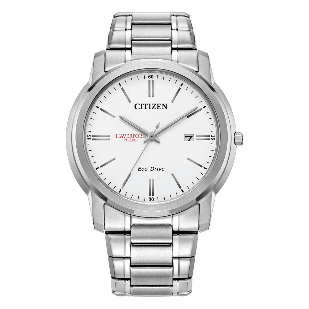 Men's Citizen Watch Silver Haverford College Eco-Drive White Dial Stainless Steel Watch