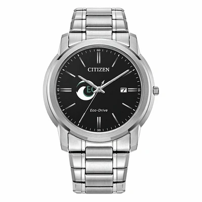 Men's Citizen Watch Silver Eckerd Tritons Eco-Drive Black Dial Stainless Steel Watch