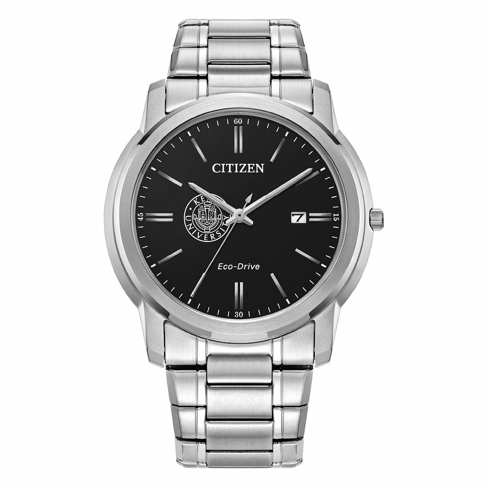 Men's Citizen Watch Silver Kean University Cougars Eco-Drive Black Dial Stainless Steel Watch