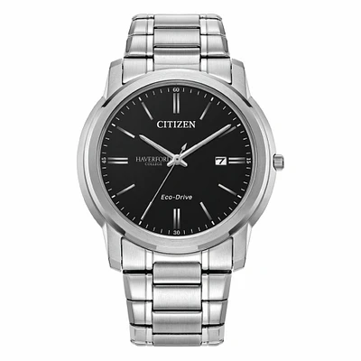 Men's Citizen Watch Silver Haverford College Eco-Drive Black Dial Stainless Steel Watch
