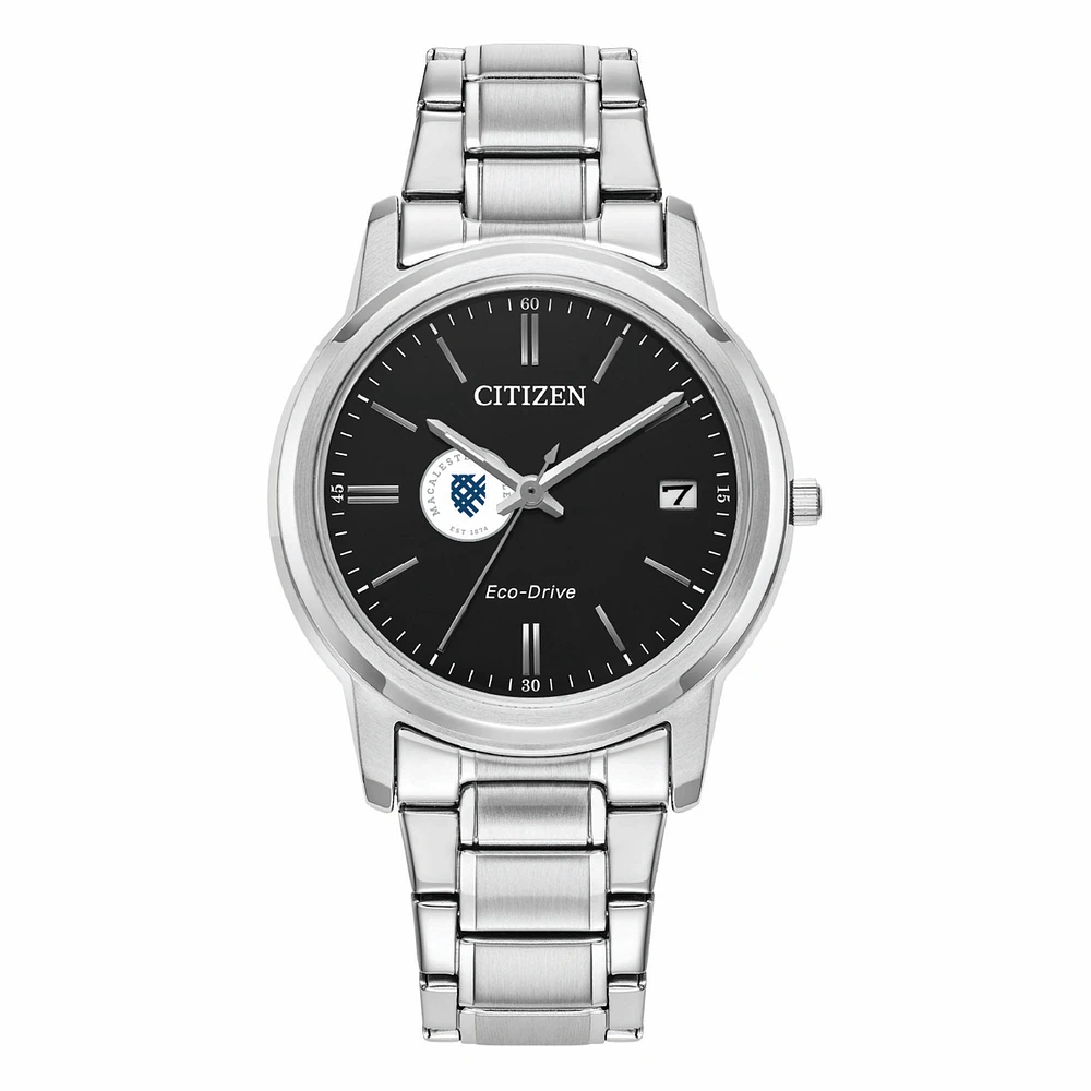 Women's Citizen Watch Silver Macalester Scots Eco-Drive Black Dial Stainless Steel Watch