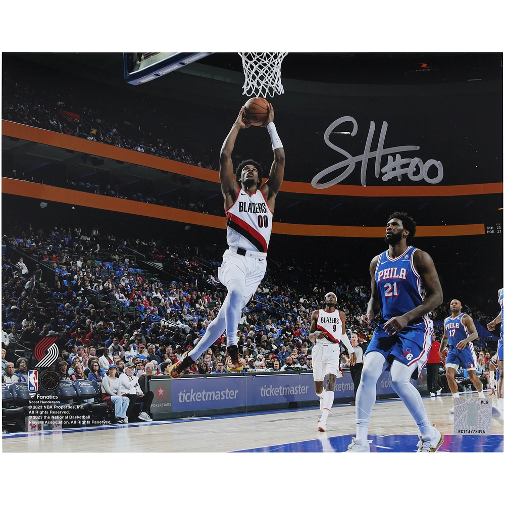 Scoot Henderson Portland Trail Blazers Autographed 8" x 10" Dunk vs. Philadelphia 76ers Photograph