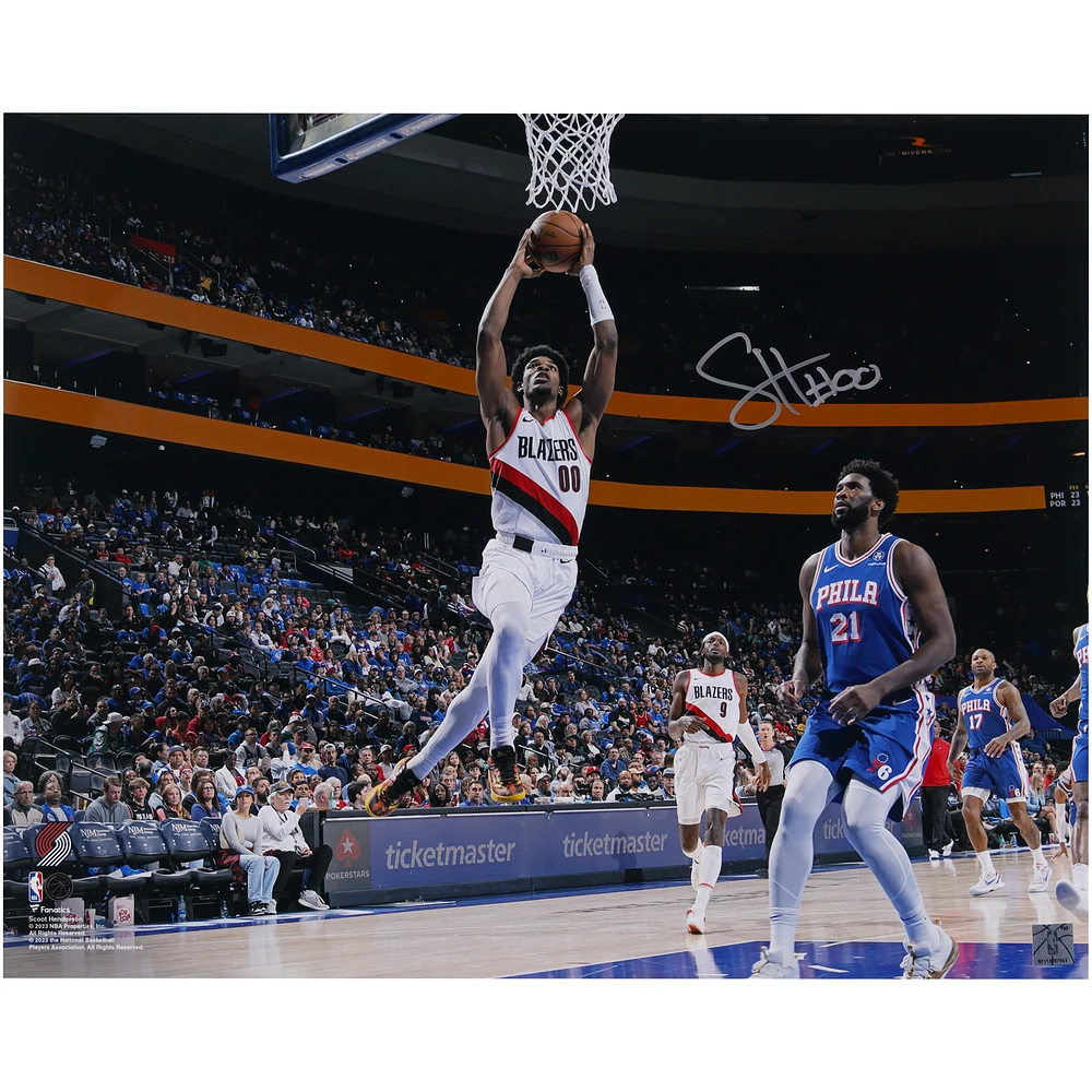 Scoot Henderson Portland Trail Blazers Autographed 16" x 20" Dunk vs. Philadelphia 76ers Photograph