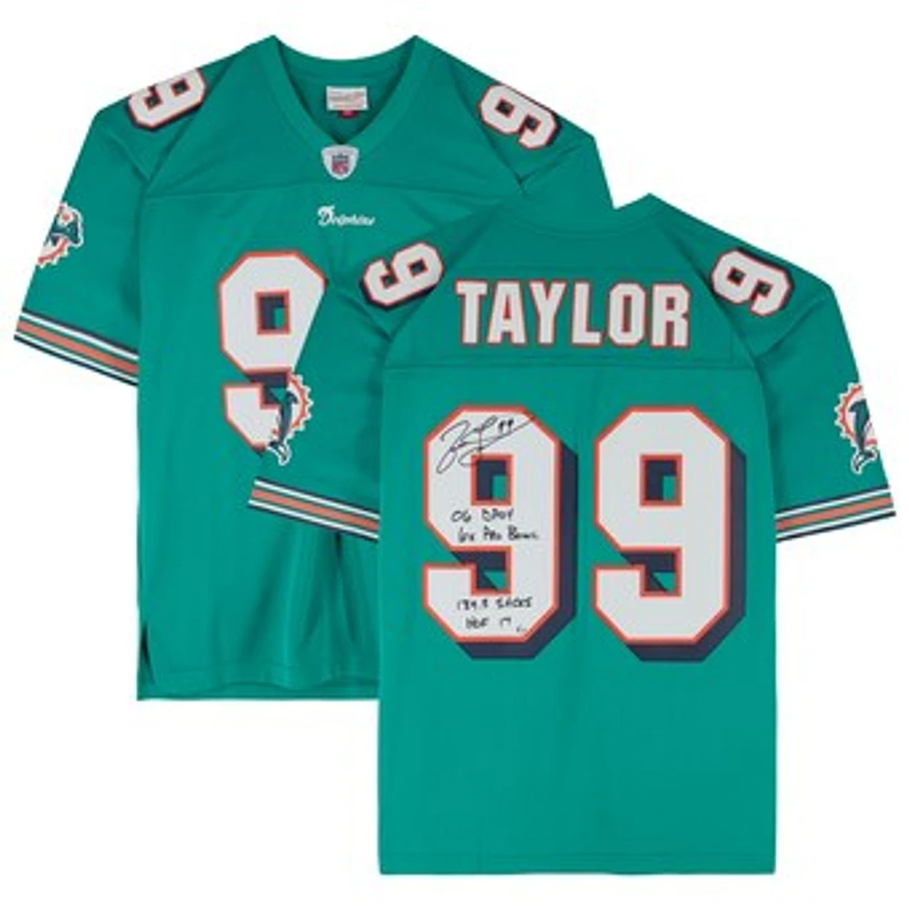 Jason Taylor Miami Dolphins Autographed Aqua 2006-07 Mitchell & Ness Replica Jersey with Multiple Inscriptions - Limited Edition of 17