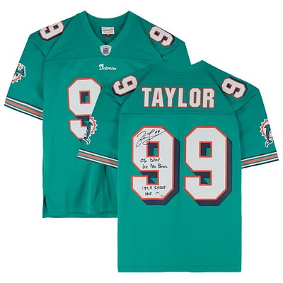 Jason Taylor Miami Dolphins Autographed Aqua 2006-07 Mitchell & Ness Replica Jersey with Multiple Inscriptions - Limited Edition of 17