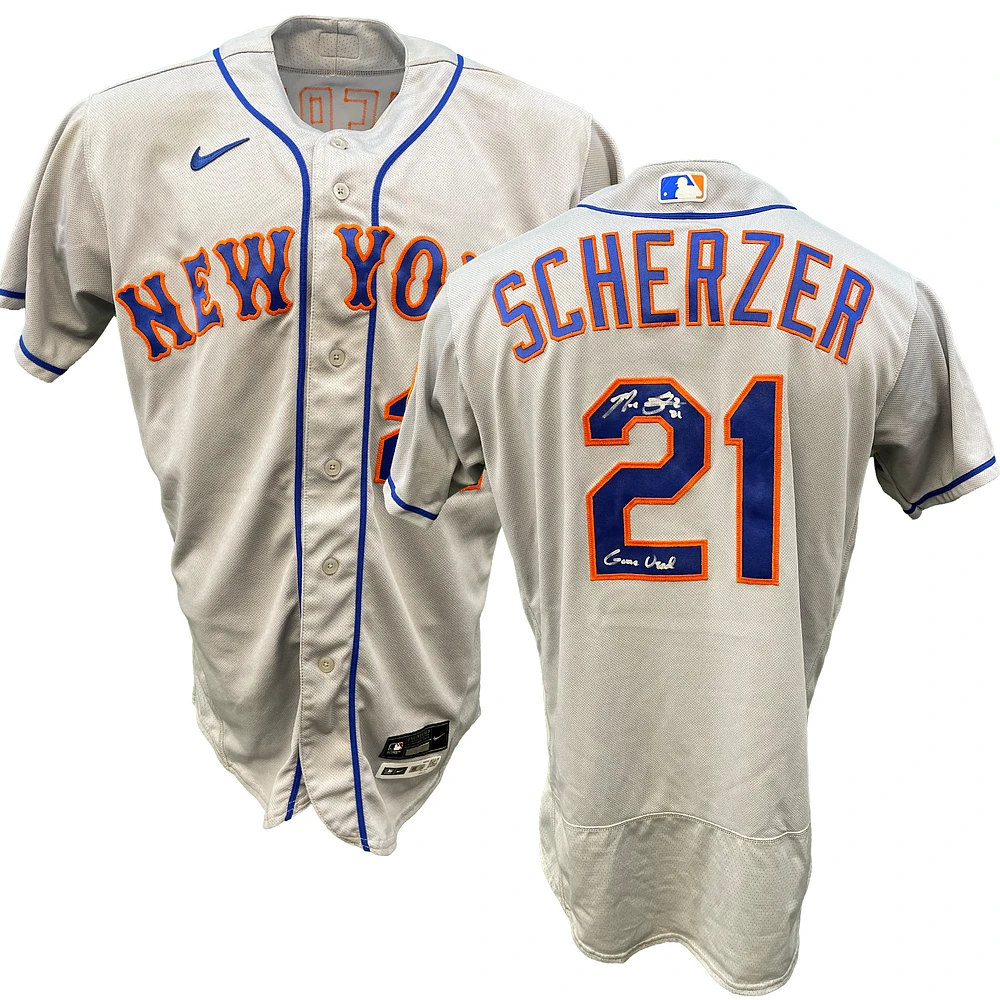 Max Scherzer New York Mets Autographed Game-Used #21 White Jersey vs. New York Yankees on August 22, 2022 with "Game Used" Inscription