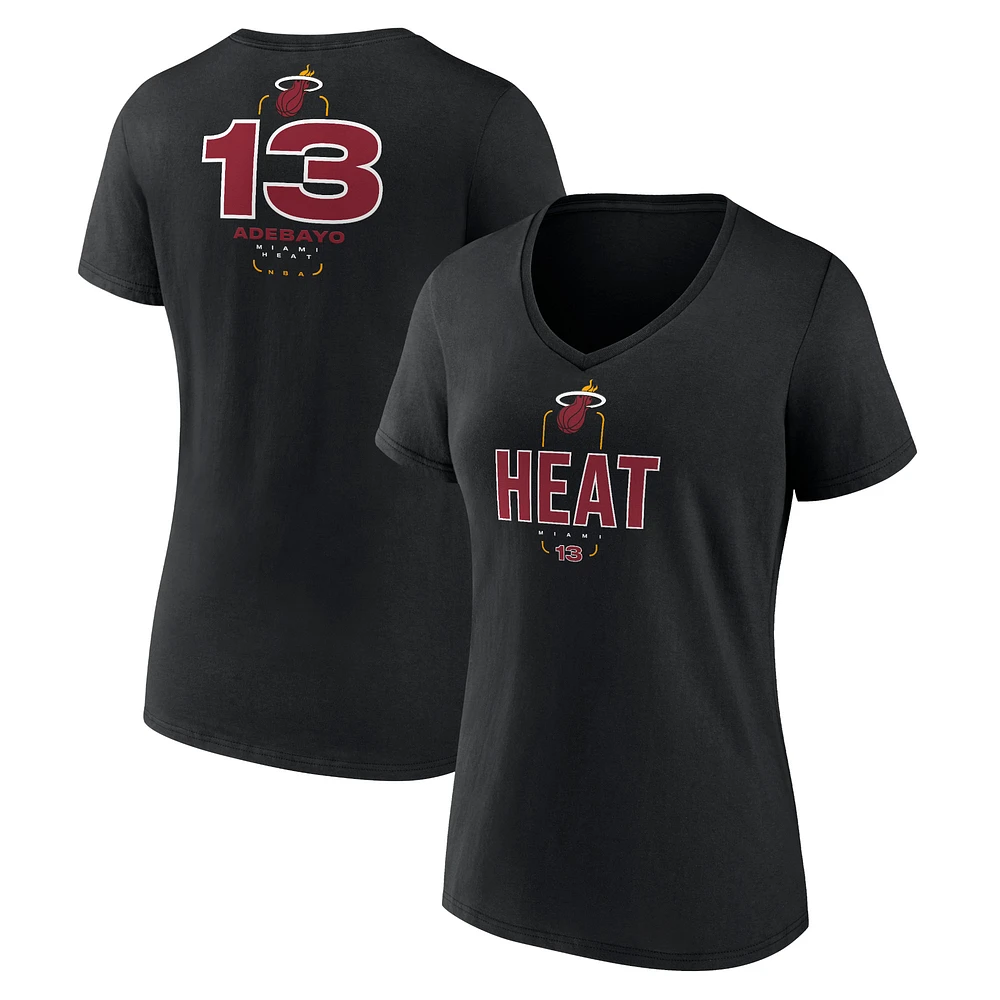 Women's Bam Adebayo Black Miami Heat Behind The Back Name & Number V-Neck T-Shirt