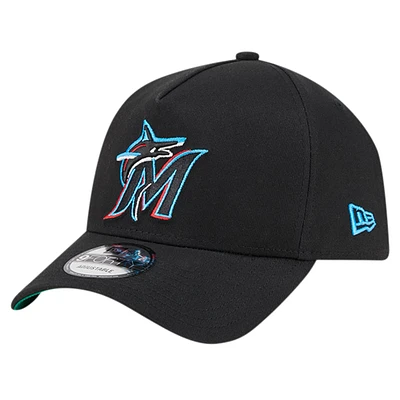 Men's New Era Black Miami Marlins Team Color A-Frame 9FORTY Adjustable Hat