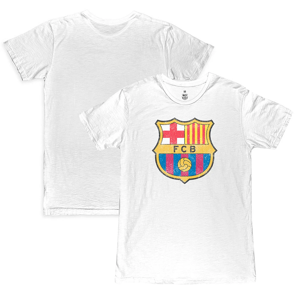 Men's 1863FC White Barcelona Color Crest Slub T-Shirt