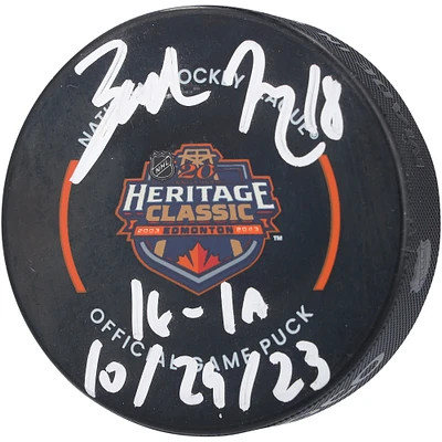 Zach Hyman Edmonton Oilers Autographed 2023 Heritage Classic Official Game Puck with "1G-1A 10/29/23" Inscription