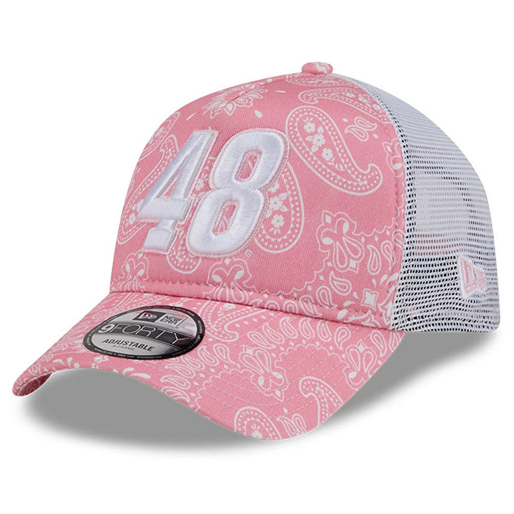Men's New Era Pink Alex Bowman 9FORTY A-Frame Trucker Paisley Adjustable Hat