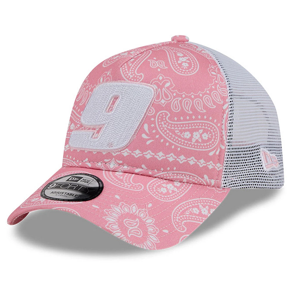 Men's New Era Pink Chase Elliott 9FORTY A-Frame Trucker Paisley Adjustable Hat