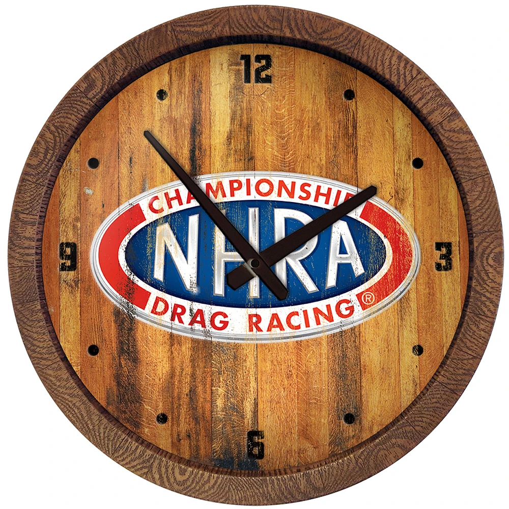 NHRA Championship Drag Racing 20.25" Faux Distressed Barrel Top Clock