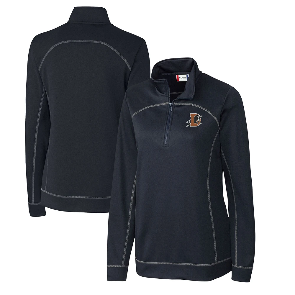 Women's Cutter & Buck Navy Durham Bulls Clique Helsa Performance Half-Zip Sweatshirt