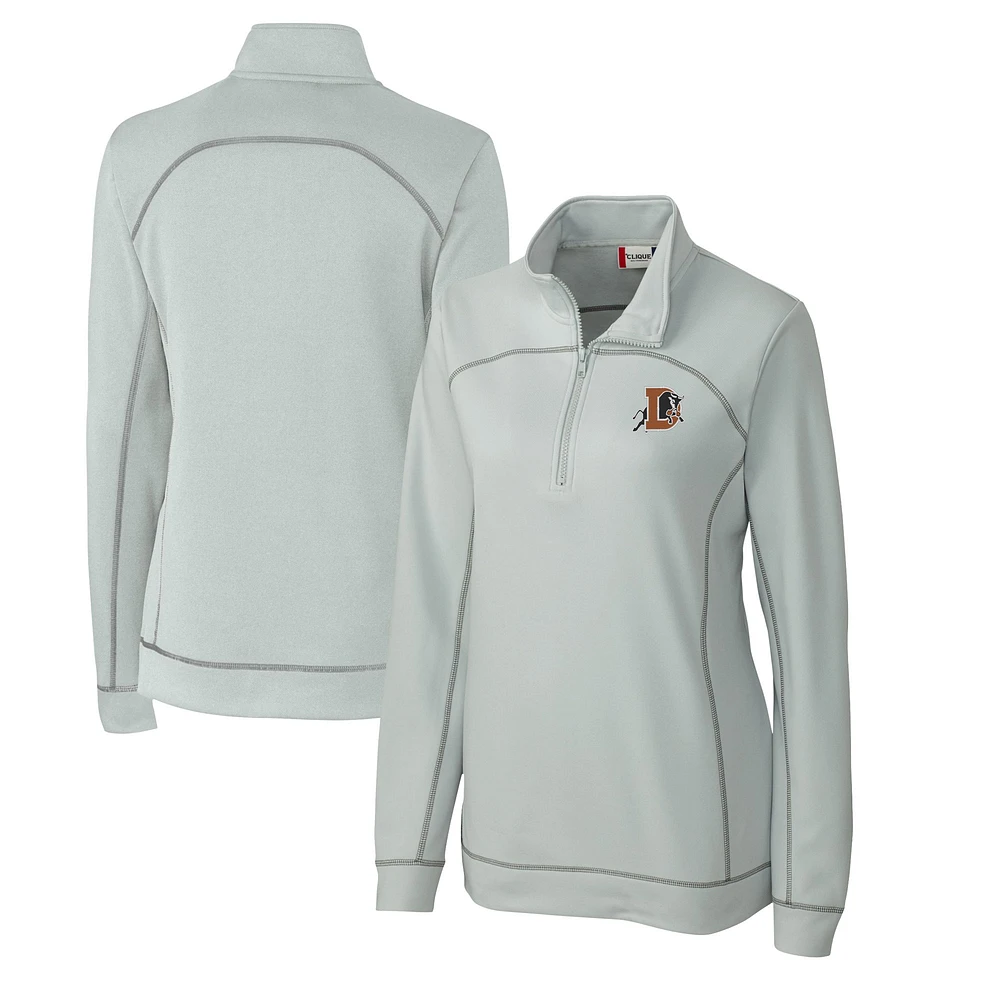 Women's Cutter & Buck Gray Durham Bulls Clique Helsa Performance Half-Zip Sweatshirt