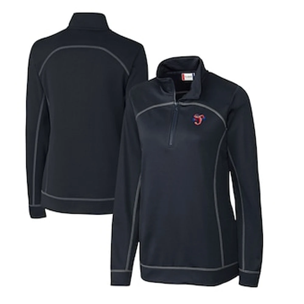 Women's Cutter & Buck Navy Jacksonville Jumbo Shrimp Clique Helsa Performance Half-Zip Sweatshirt