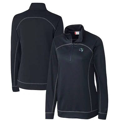Women's Cutter & Buck Navy Gwinnett Stripers Clique Helsa Performance Half-Zip Sweatshirt