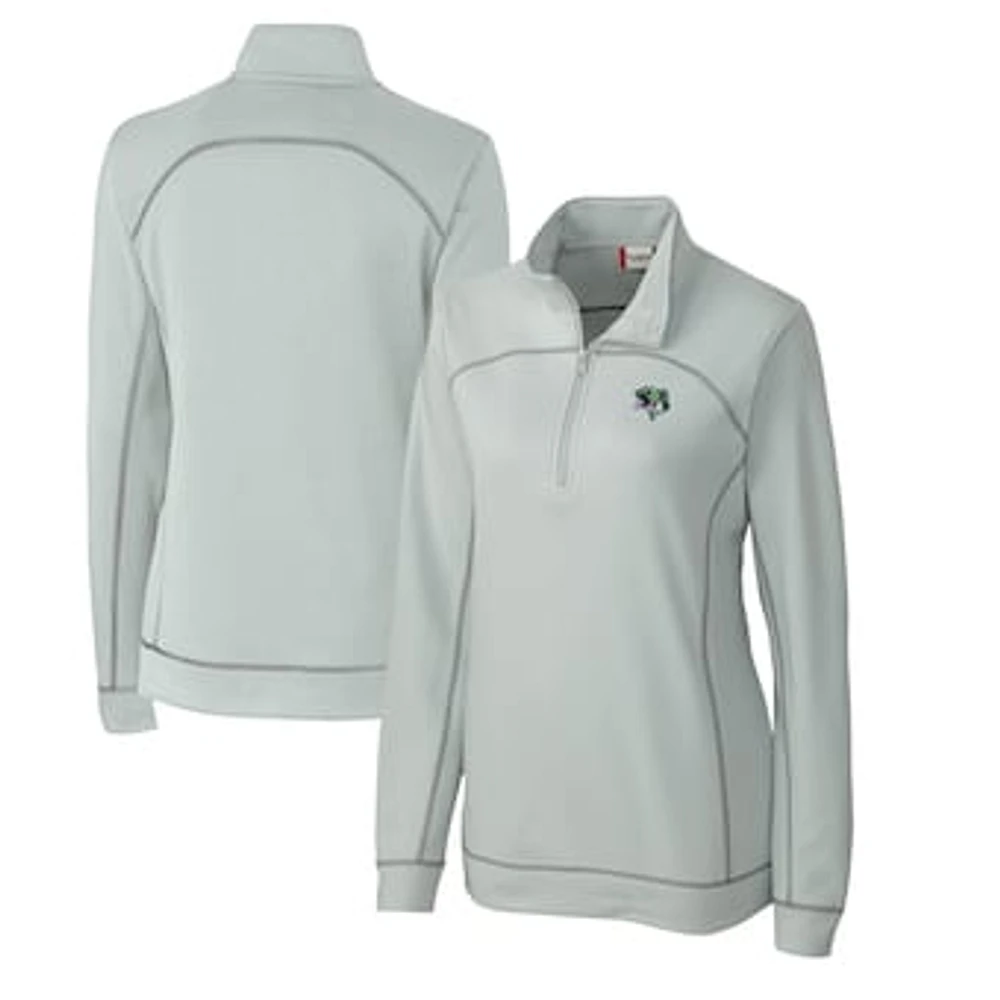 Women's Cutter & Buck Gray Gwinnett Stripers Clique Helsa Performance Half-Zip Sweatshirt