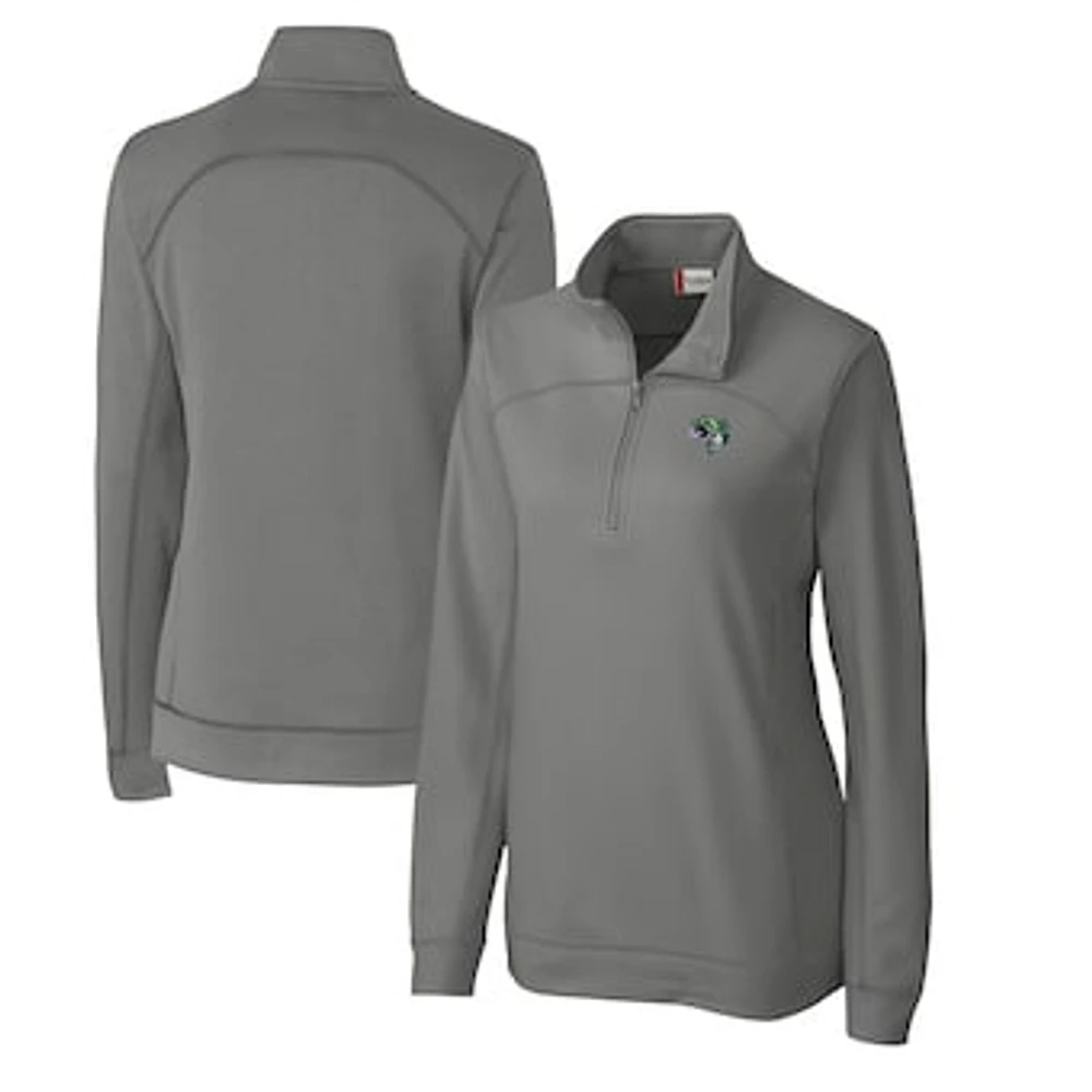 Women's Cutter & Buck Gray Gwinnett Stripers Clique Helsa Performance Half-Zip Sweatshirt