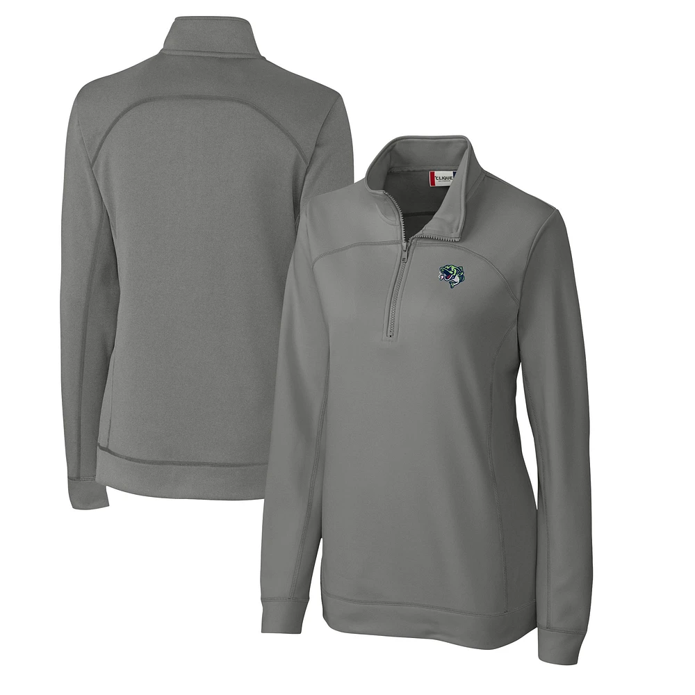 Women's Cutter & Buck Gray Gwinnett Stripers Clique Helsa Performance Half-Zip Sweatshirt