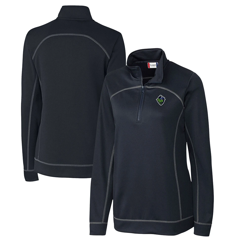 Women's Cutter & Buck Navy Hillsboro Hops Clique Helsa Performance Half-Zip Sweatshirt