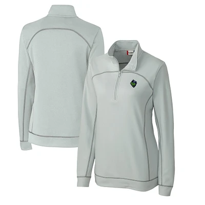 Women's Cutter & Buck Gray Hillsboro Hops Clique Helsa Performance Half-Zip Sweatshirt