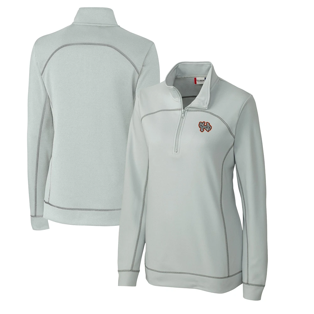 Women's Cutter & Buck Gray Norfolk Tides Clique Helsa Performance Half-Zip Sweatshirt