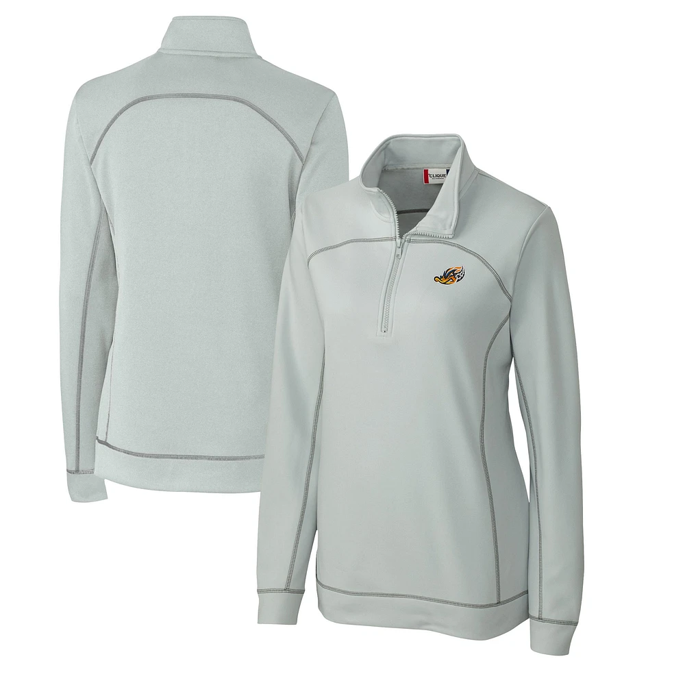Women's Cutter & Buck Gray Akron RubberDucks Clique Helsa Performance Half-Zip Sweatshirt