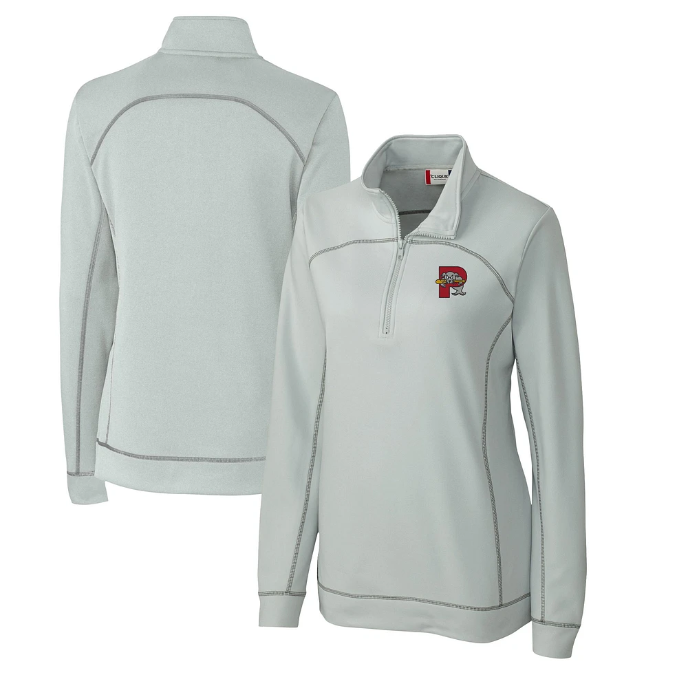 Women's Cutter & Buck Gray Portland Sea Dogs Clique Helsa Performance Half-Zip Sweatshirt