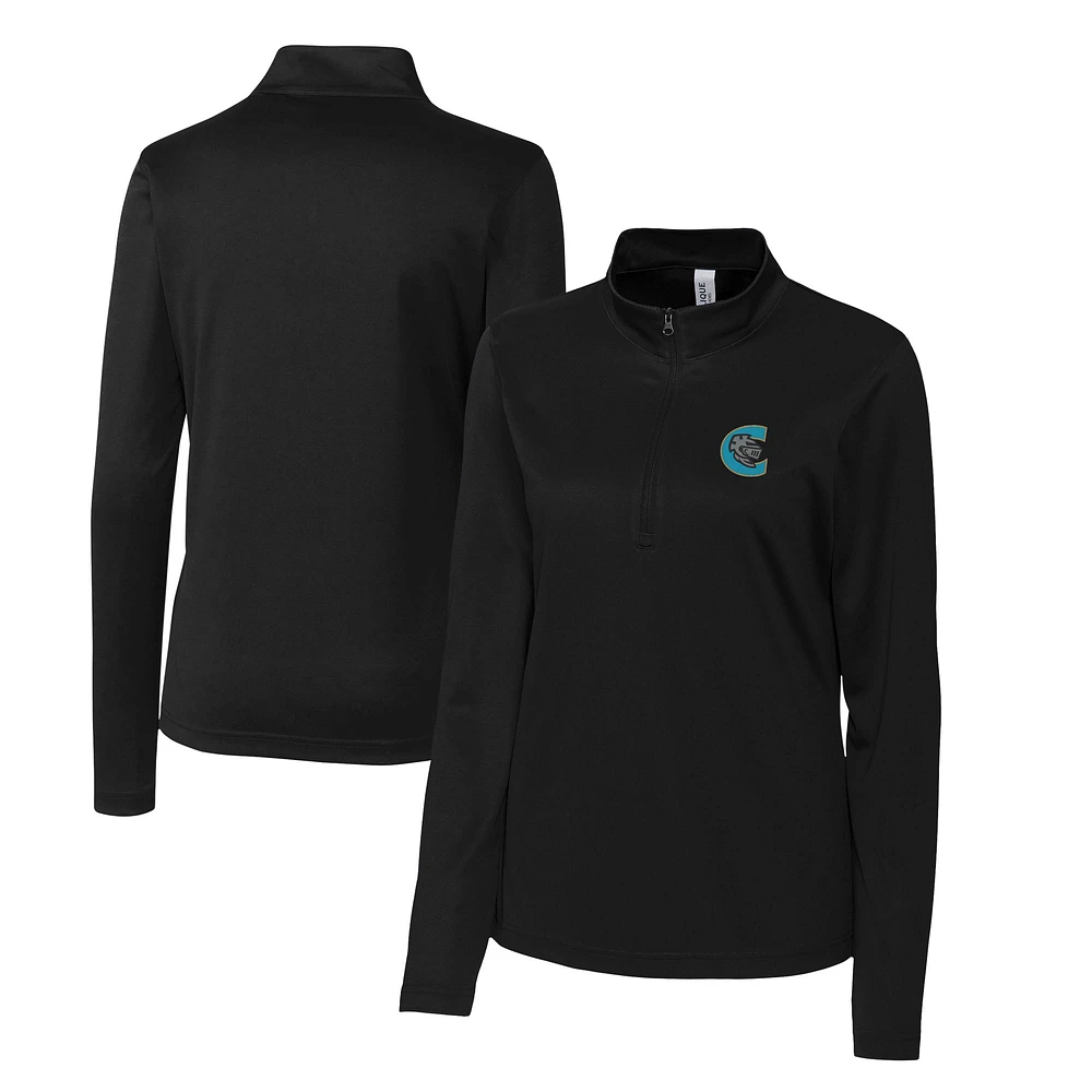 Women's Cutter & Buck Black Charlotte Knights Clique Spin Eco Performance Half-Zip