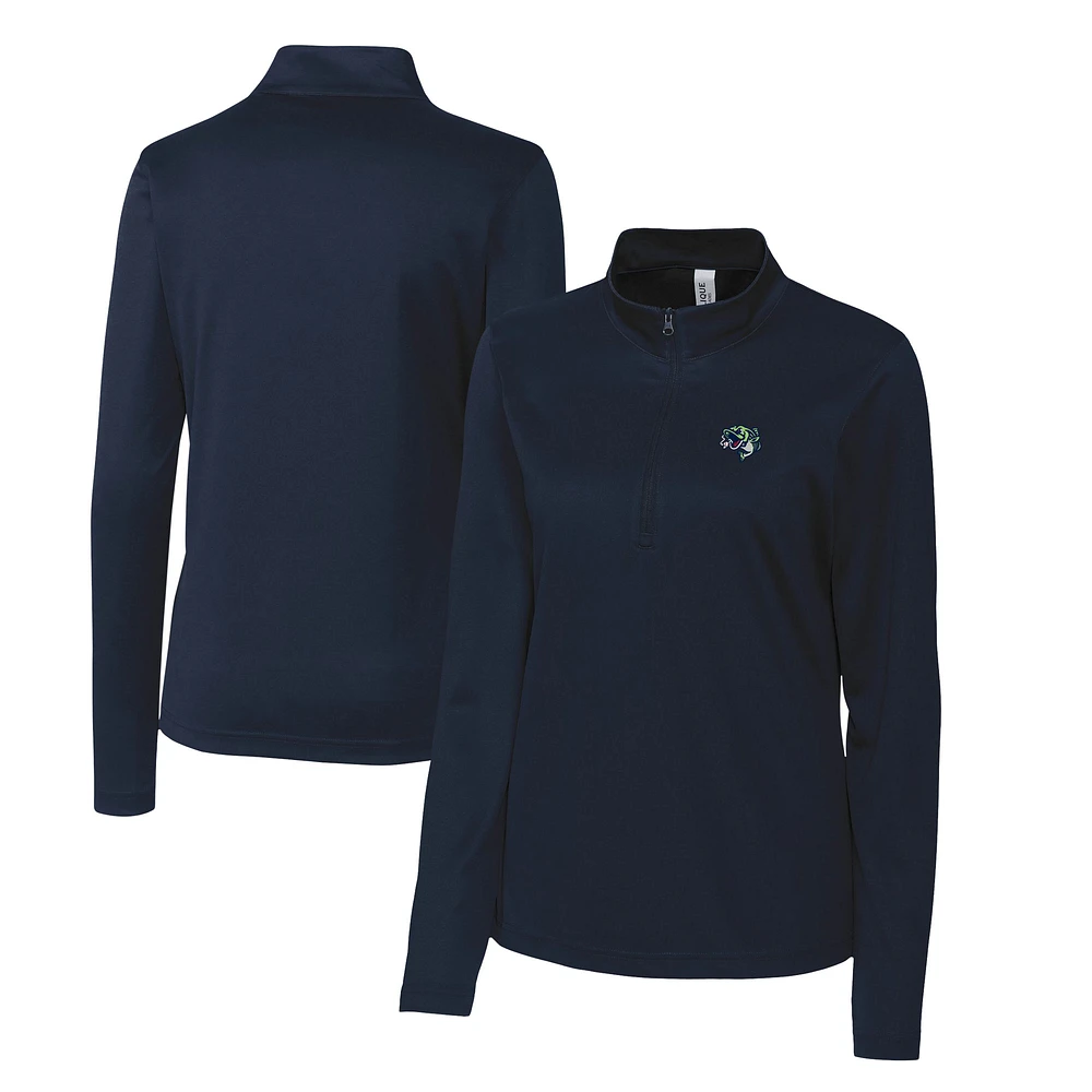 Women's Cutter & Buck Navy Gwinnett Stripers Clique Spin Eco Performance Half-Zip