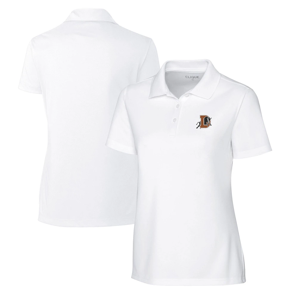Women's Cutter & Buck White Durham Bulls Clique Spin Eco Performance Pique Polo