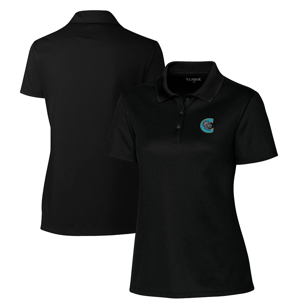 Women's Cutter & Buck Black Charlotte Knights Clique Spin Eco Performance Pique Polo