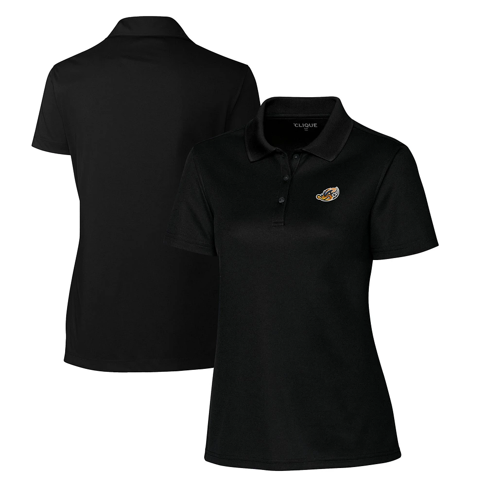 Women's Cutter & Buck Black Akron RubberDucks Clique Spin Eco Performance Pique Polo