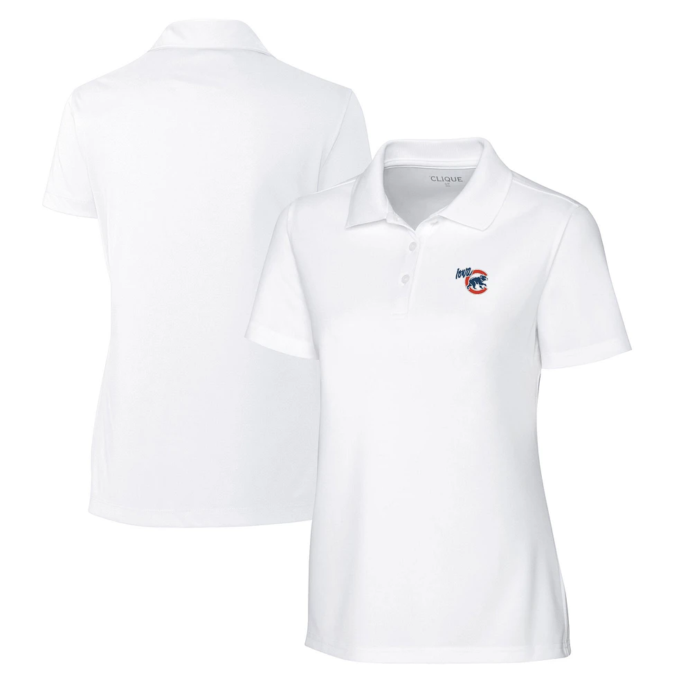 Women's Cutter & Buck White Iowa Cubs Clique Spin Eco Performance Pique Polo