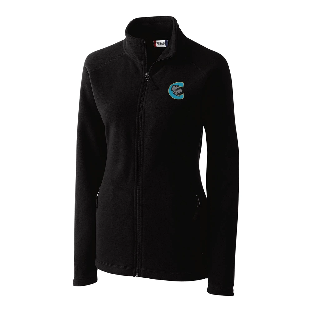 Women's Cutter & Buck Black Charlotte Knights Clique Summit Performance Fleece Raglan Full-Zip Jacket