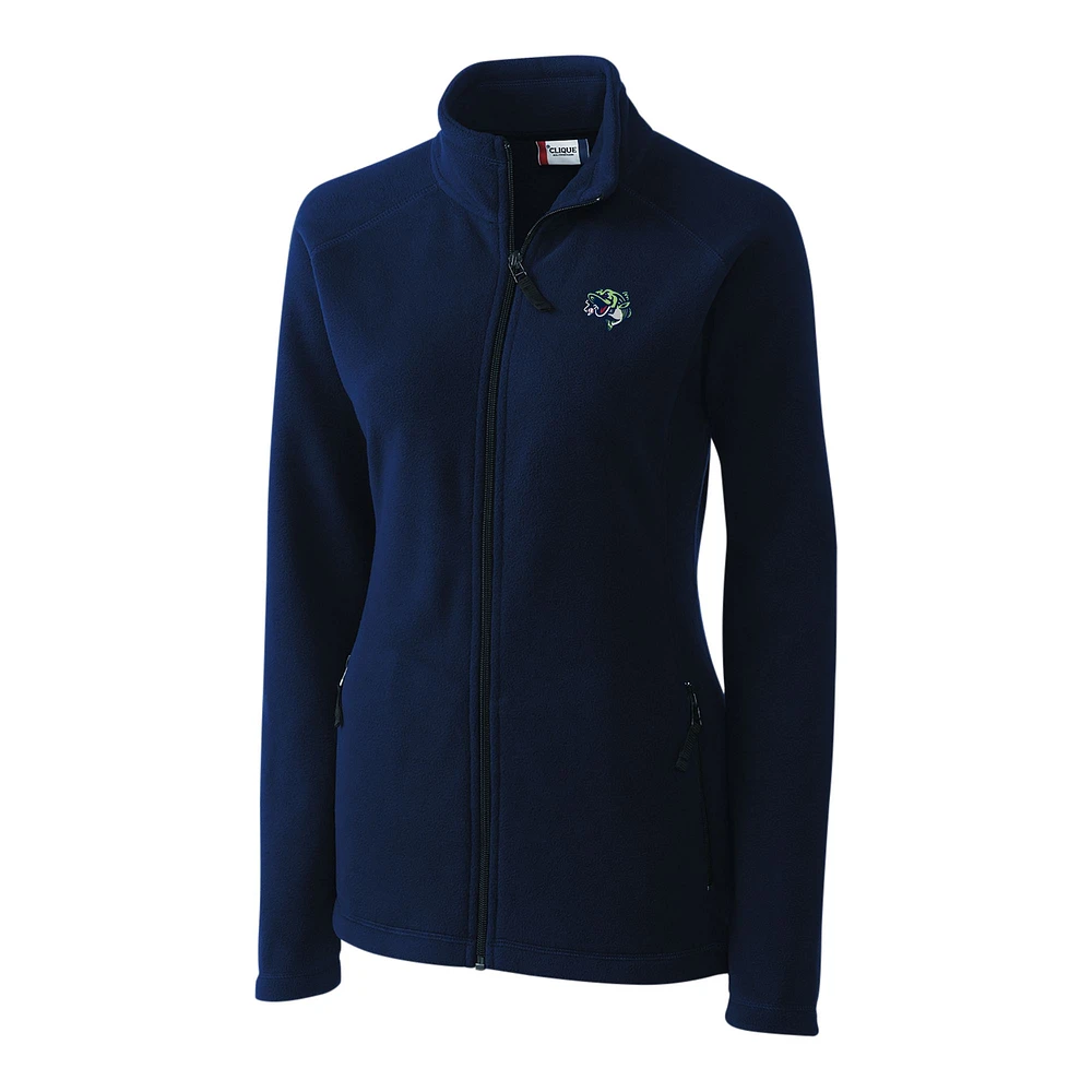 Women's Cutter & Buck Navy Gwinnett Stripers Clique Summit Performance Fleece Raglan Full-Zip Jacket