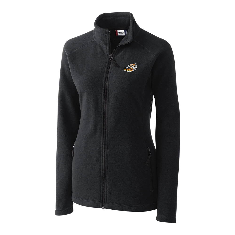 Women's Cutter & Buck Charcoal Akron RubberDucks Clique Summit Performance Fleece Raglan Full-Zip Jacket