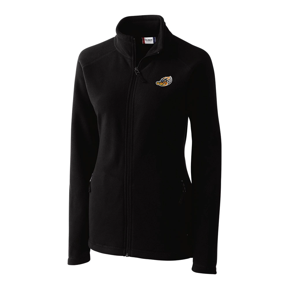 Women's Cutter & Buck Black Akron RubberDucks Clique Summit Performance Fleece Raglan Full-Zip Jacket