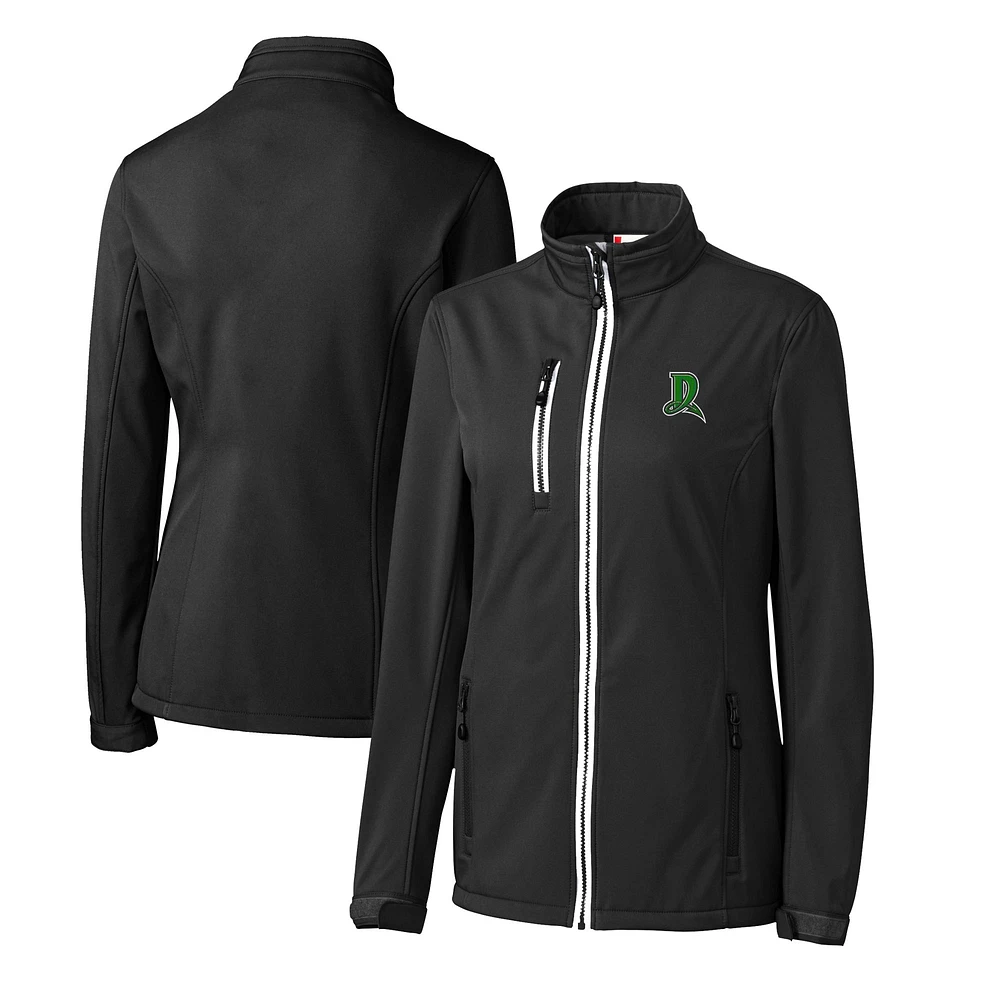 Women's Cutter & Buck Black Dayton Dragons Clique Telemark Eco Stretch Softshell Full-Zip Jacket