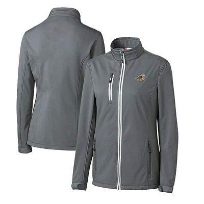 Women's Cutter & Buck Steel Akron RubberDucks Clique Telemark Eco Stretch Softshell Full-Zip Jacket